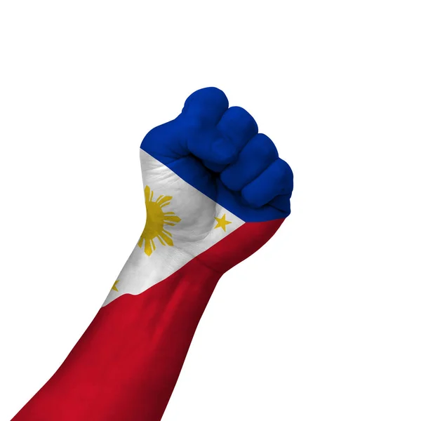 Hand Making Victory Sign Philippines Painted Flag Symbol Victory Resistance — стоковое фото