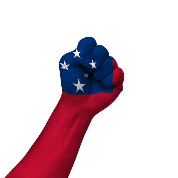 Hand Making Victory Sign Samoa Painted Flag Symbol Victory Resistance — Stock Photo, Image