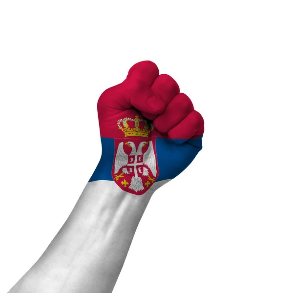 Hand Making Victory Sign Serbia Painted Flag Symbol Victory Resistance — стокове фото