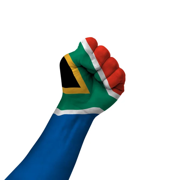 Hand Making Victory Sign South Africa Painted Flag Symbol Victory — Photo