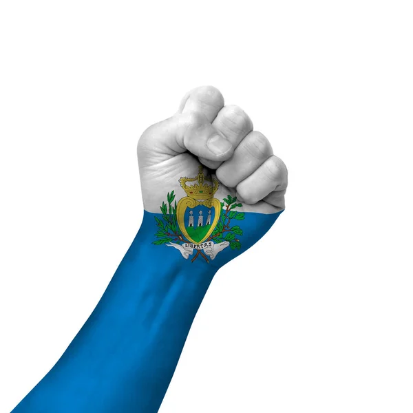 Hand Making Victory Sign San Marino Painted Flag Symbol Victory — Stockfoto