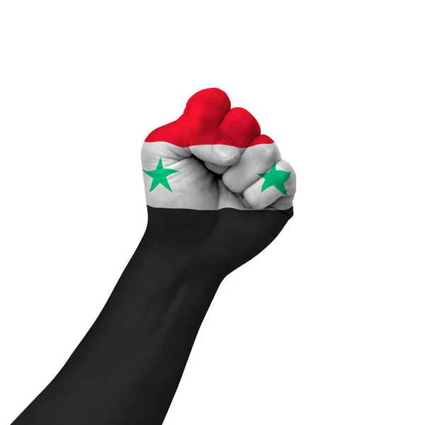 Hand Making Victory Sign Syria Painted Flag Symbol Victory Resistance — Fotografia de Stock