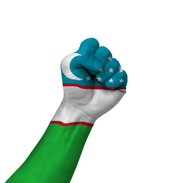 Hand Making Victory Sign Uzbekistan Painted Flag Symbol Victory Resistance — Fotografia de Stock