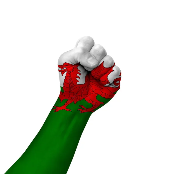 Hand Making Victory Sign Wales Painted Flag Symbol Victory Resistance — Fotografia de Stock