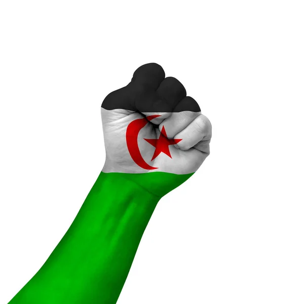 Hand Making Victory Sign Western Sahara Painted Flag Symbol Victory — 图库照片