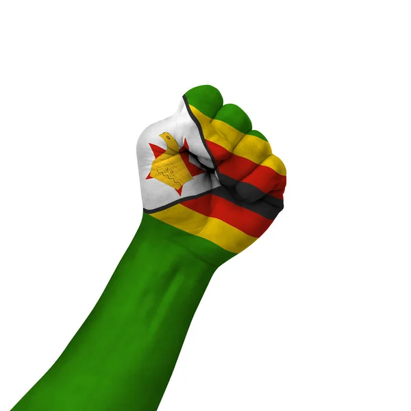 Hand Making Victory Sign Zimbabwe Painted Flag Symbol Victory Resistance — стоковое фото