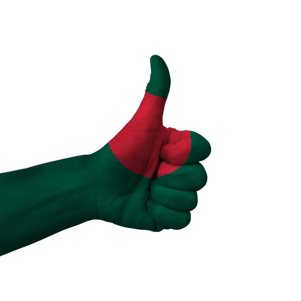 Hand Making Thumbs Sign Bangladesh Painted Flag Symbol Thumbs Okay — Stock fotografie