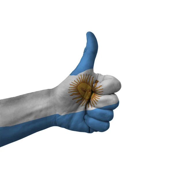 Hand Making Thumbs Sign Argentina Painted Flag Symbol Thumbs Okay — Foto de Stock