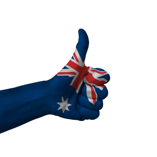 Hand Making Thumbs Sign Australia Painted Flag Symbol Thumbs Okay — Stock fotografie