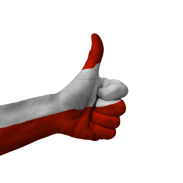 Hand Making Thumbs Sign Austria Painted Flag Symbol Thumbs Okay — Stockfoto