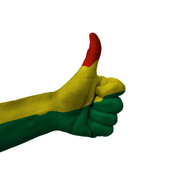 Рука Робить Великі Пальці Вгору Знак Болівія Намальована Прапором Символ — стокове фото