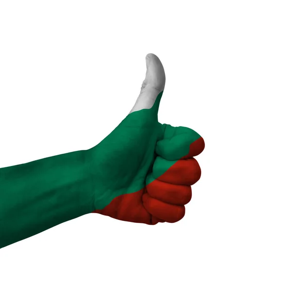 Рука Робить Великі Пальці Вгору Знак Болгарія Намальована Прапором Символ — стокове фото