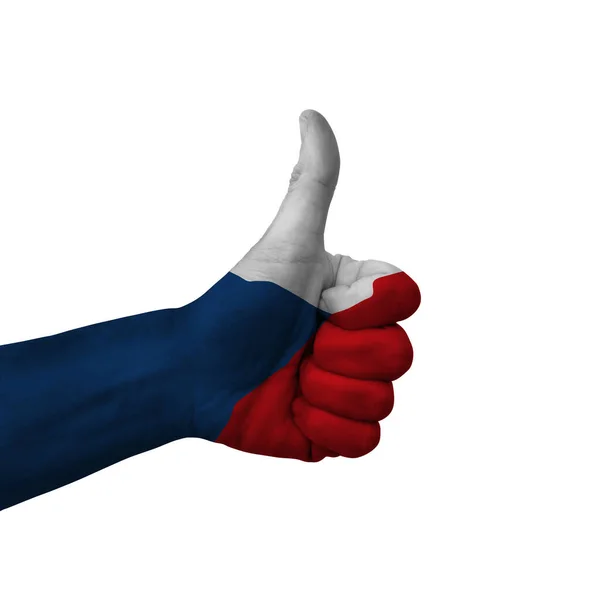 Tangan Membuat Tanda Jempol Atas Czech Republik Dicat Dengan Bendera — Stok Foto