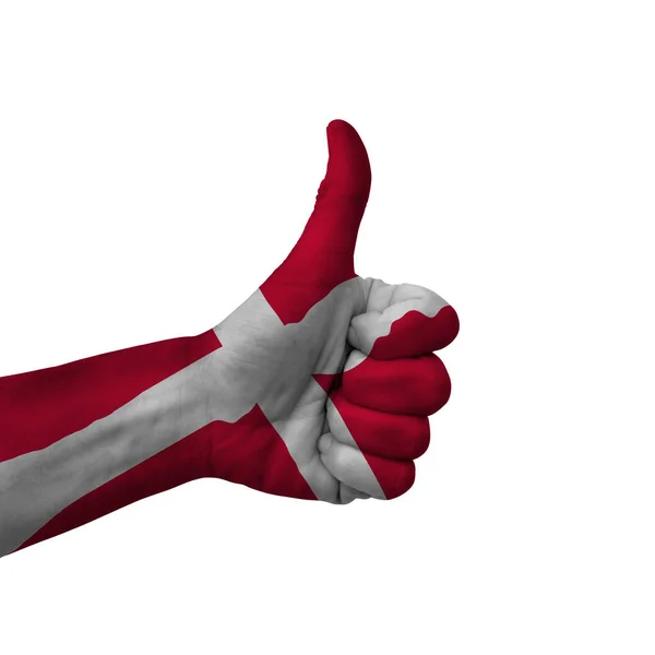Hand Making Thumbs Sign Denmark Painted Flag Symbol Thumbs Okay — 스톡 사진