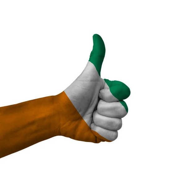 Hand Making Thumbs Sign Cote Divoire Painted Flag Symbol Thumbs — Stok fotoğraf