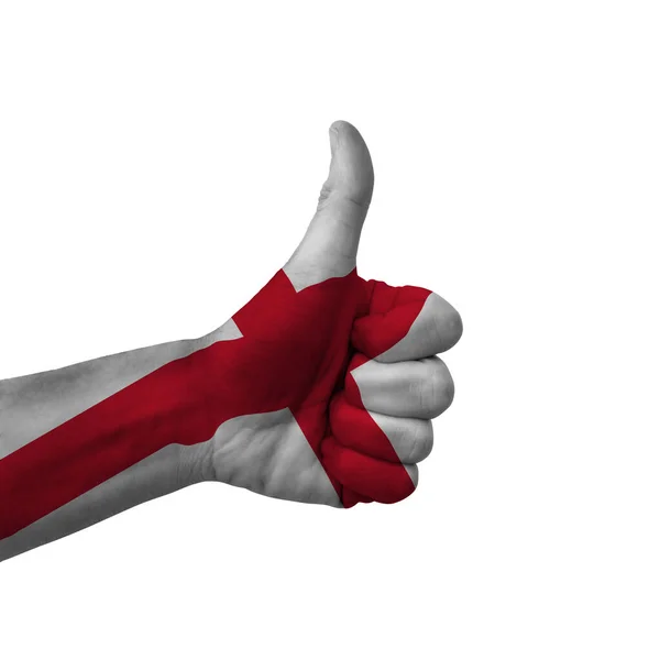 Hand Making Thumbs Sign England Painted Flag Symbol Thumbs Okay — Stockfoto