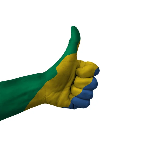 Hand Macht Daumen Hoch Zeichen Gabon Bemalt Mit Flagge Als — Stockfoto