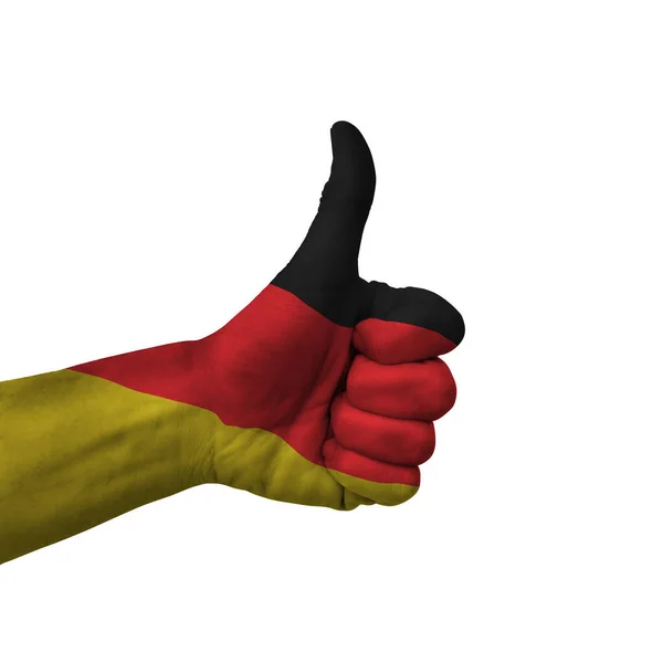 Handgemachtes Daumen Hoch Zeichen Deutschland Mit Flagge Als Symbol Für — Stockfoto