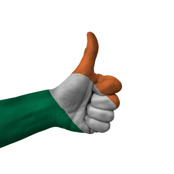 Hand Making Thumbs Sign Ireland Painted Flag Symbol Thumbs Okay — 스톡 사진