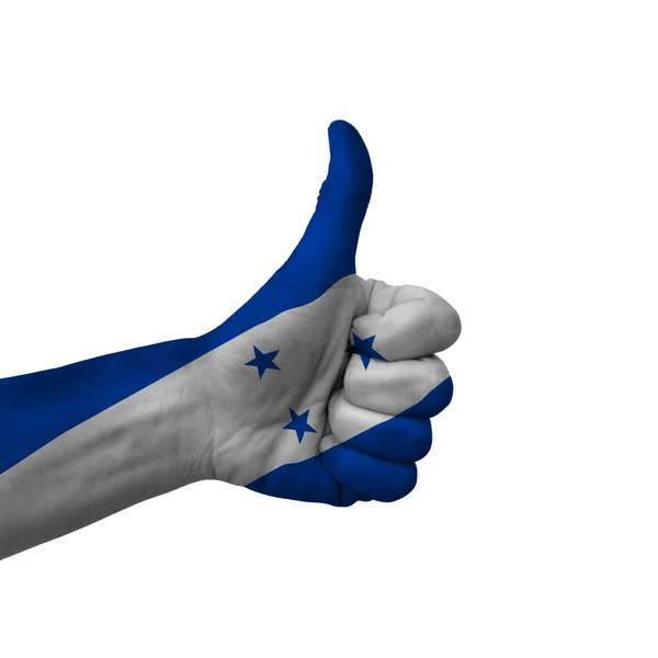 Hand Making Thumbs Sign Honduras Painted Flag Symbol Thumbs Okay — 스톡 사진