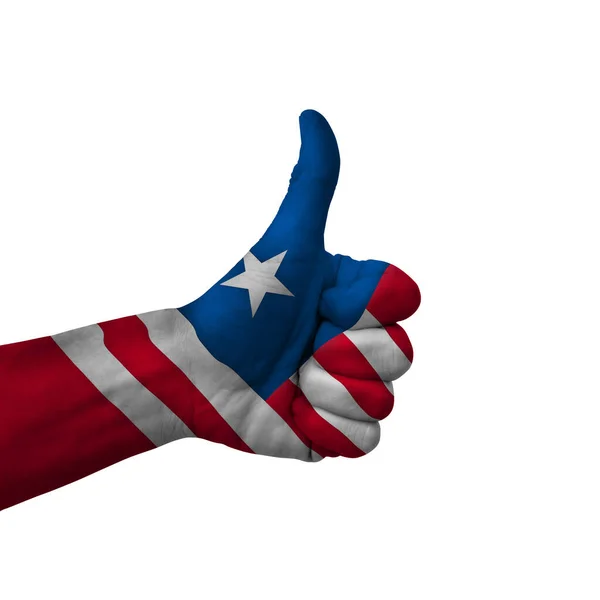 Hand Making Thumbs Sign Liberia Painted Flag Symbol Thumbs Okay — ストック写真
