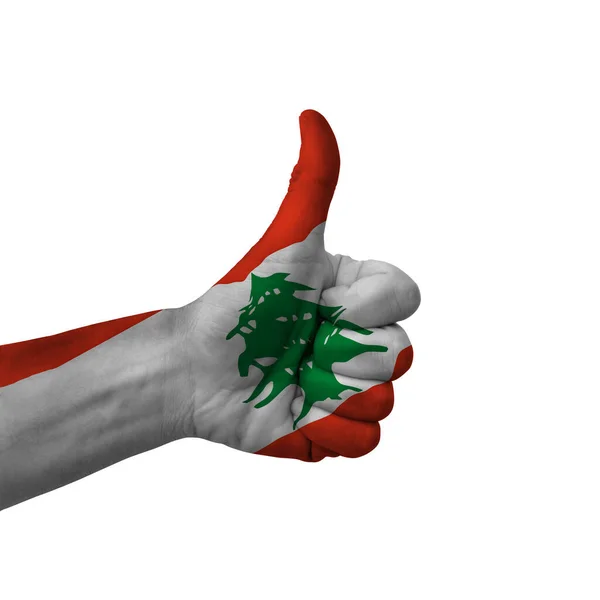 Hand Making Thumbs Sign Lebanon Painted Flag Symbol Thumbs Okay — Φωτογραφία Αρχείου