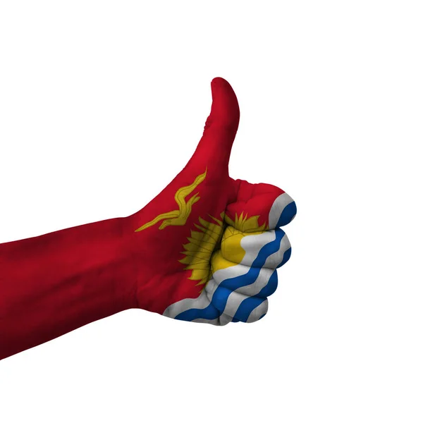 Mano Haciendo Pulgares Hacia Arriba Signo Kiribati Pintado Con Bandera — Foto de Stock