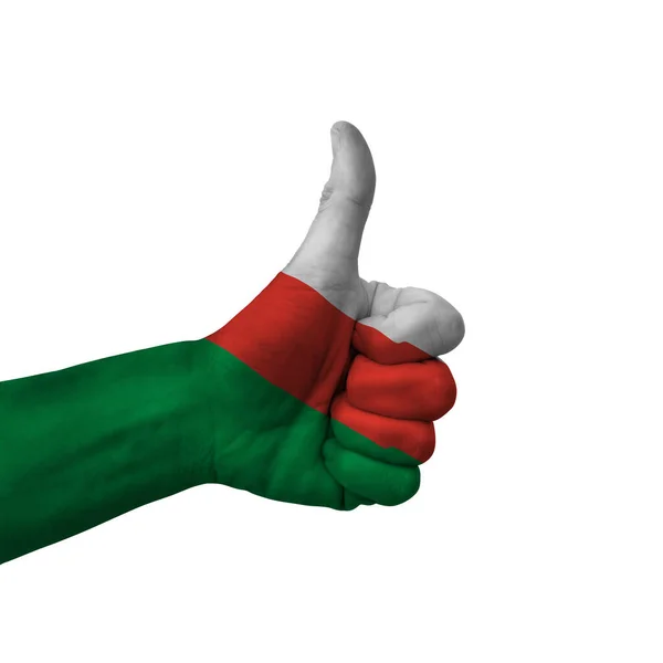 Hand Making Thumbs Sign Oman Painted Flag Symbol Thumbs Okay — Stock fotografie