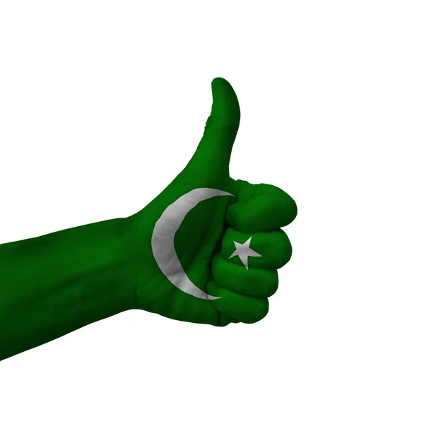 Hand Making Thumbs Sign Pakistan Painted Flag Symbol Thumbs Okay — Fotografia de Stock