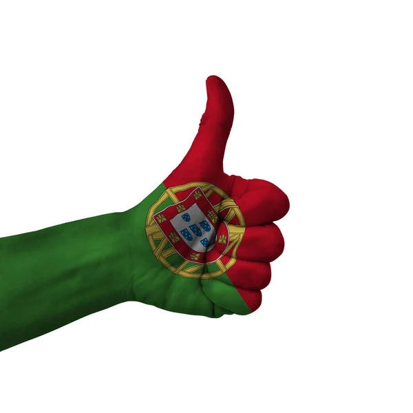 Hand Making Thumbs Sign Portugal Painted Flag Symbol Thumbs Okay — Fotografia de Stock
