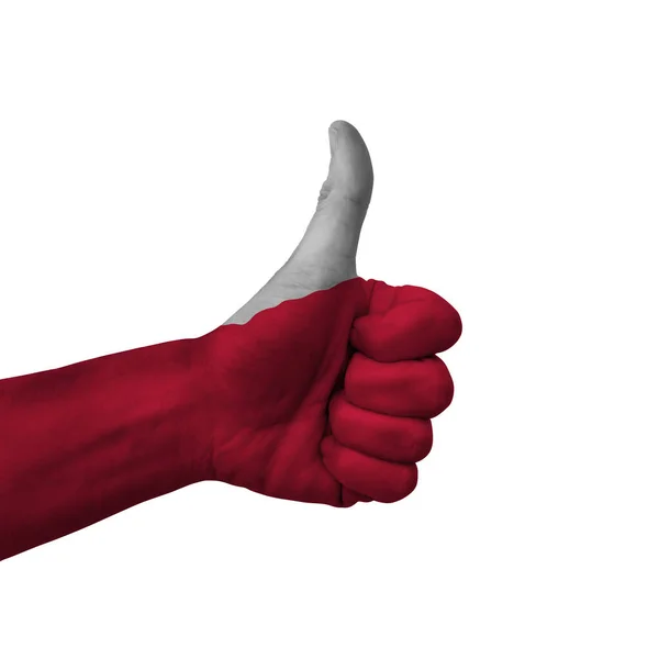 Hand Making Thumbs Sign Poland Painted Flag Symbol Thumbs Okay — Stockfoto