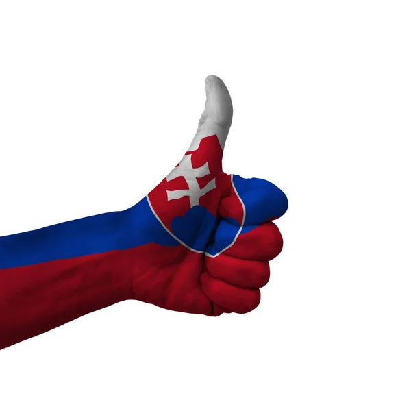 Рука Робить Великі Пальці Вгору Знак Словаччина Намальована Прапором Символ — стокове фото
