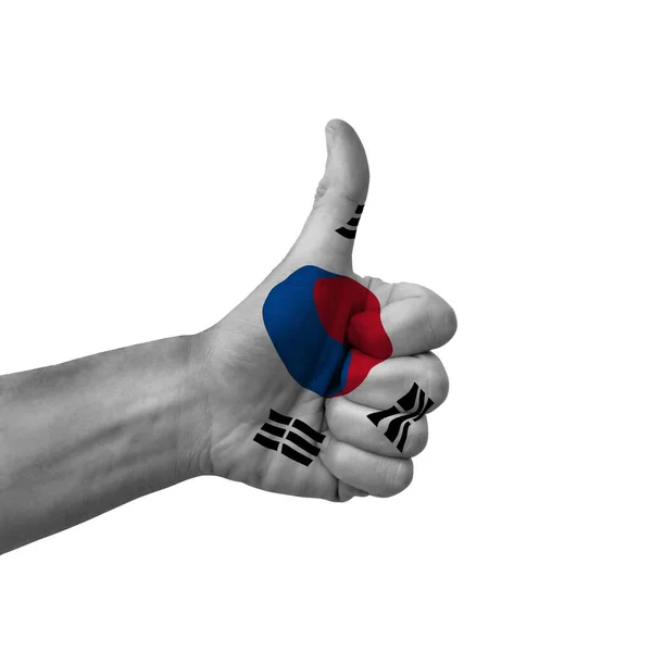 Hand Making Thumbs Sign South Korea Painted Flag Symbol Thumbs — ストック写真