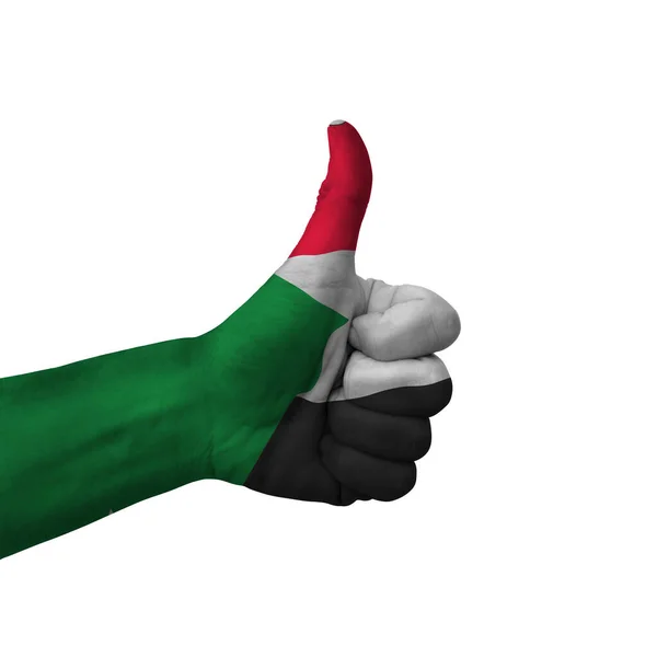 Mano Haciendo Pulgares Hacia Arriba Signo Sudan Pintado Con Bandera —  Fotos de Stock