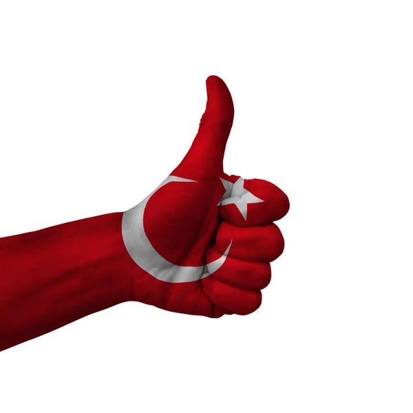 Hand Making Thumbs Sign Turkey Painted Flag Symbol Thumbs Okay — Foto de Stock