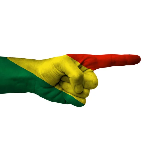 Hand Pointing Right Side Bolivia Painted Flag Symbol Right Direction — Fotografia de Stock