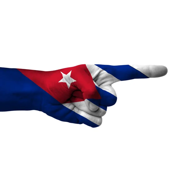 Hand Pointing Right Side Cuba Painted Flag Symbol Right Direction — Stock fotografie