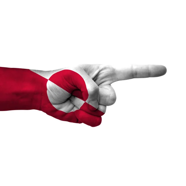 Hand Pointing Right Side Greenland Painted Flag Symbol Right Direction — Photo
