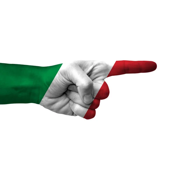 Hand Zeigt Nach Rechts Italien Bemalt Mit Flagge Als Symbol — Stockfoto