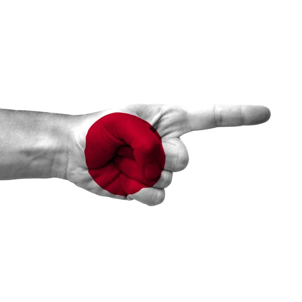 Hand Wijzend Naar Rechts Japans Geschilderd Met Vlag Als Symbool — Stockfoto