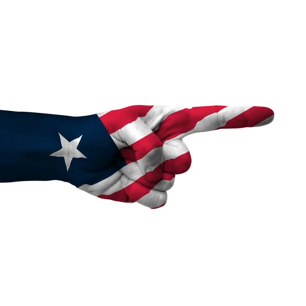 Hand Pointing Right Side Liberia Painted Flag Symbol Right Direction — Stok fotoğraf