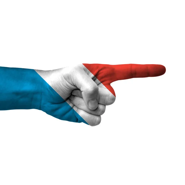 Hand Pointing Right Side Luxembourg Painted Flag Symbol Right Direction — Stok Foto