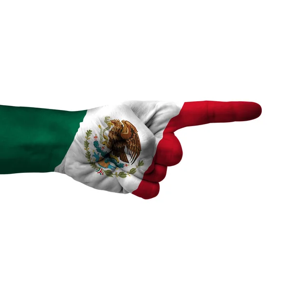 Mano Señalando Lado Derecho México Pintado Con Bandera Como Símbolo —  Fotos de Stock