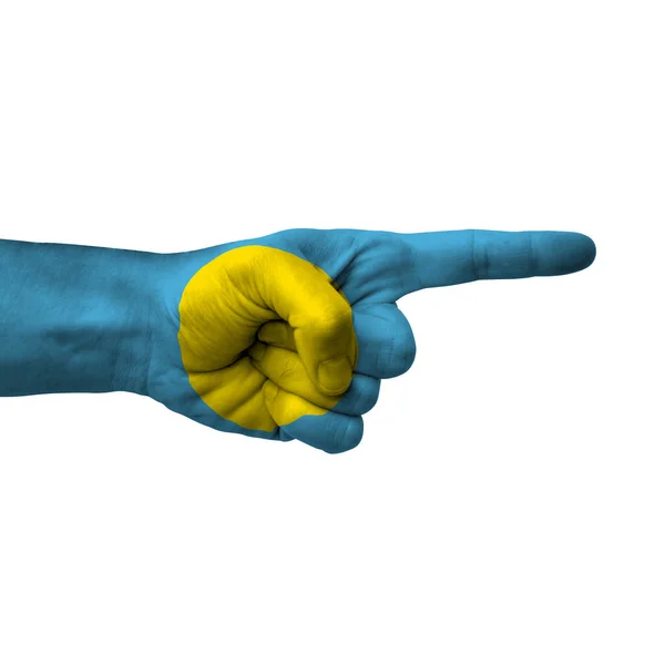 Hand Pointing Right Side Palau Painted Flag Symbol Right Direction — Stockfoto