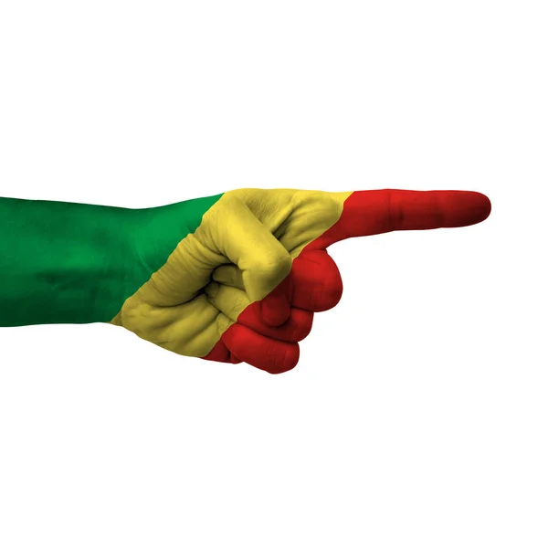 Hand Pointing Right Side Republic Congo Painted Flag Symbol Right — Stock Photo, Image