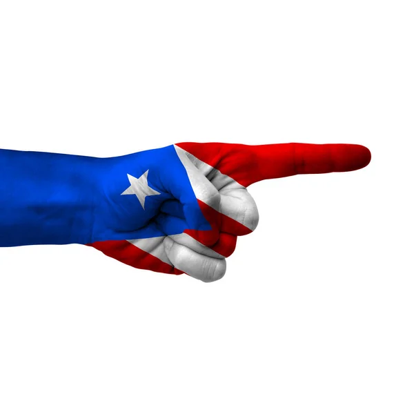 Hand Pointing Right Side Puerto Rico Painted Flag Symbol Right — Fotografia de Stock