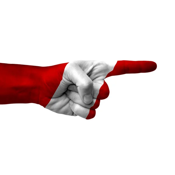 Hand Pointing Right Side Peru Painted Flag Symbol Right Direction — Stockfoto