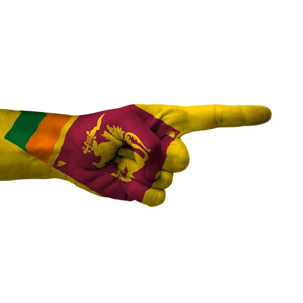 Hand Pointing Right Side Sri Lanka Painted Flag Symbol Right — Zdjęcie stockowe