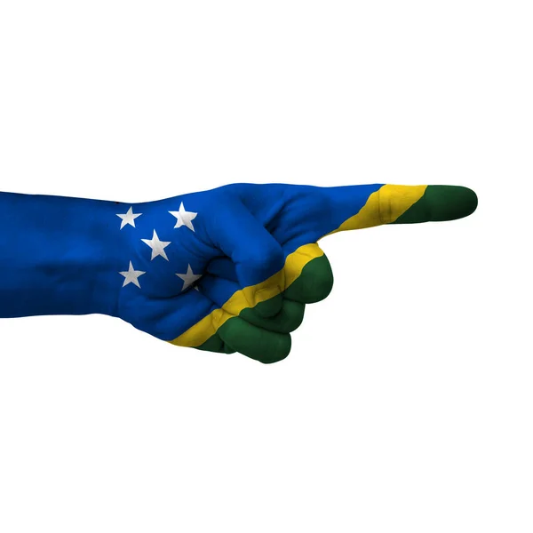 Hand Pointing Right Side Solomon Islands Painted Flag Symbol Right — Stockfoto