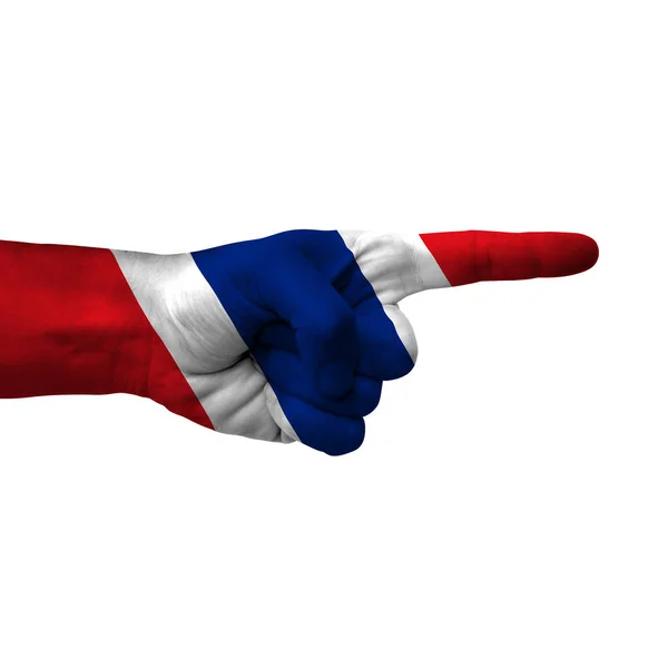 Hand Pointing Right Side Thailand Painted Flag Symbol Right Direction — Stok Foto